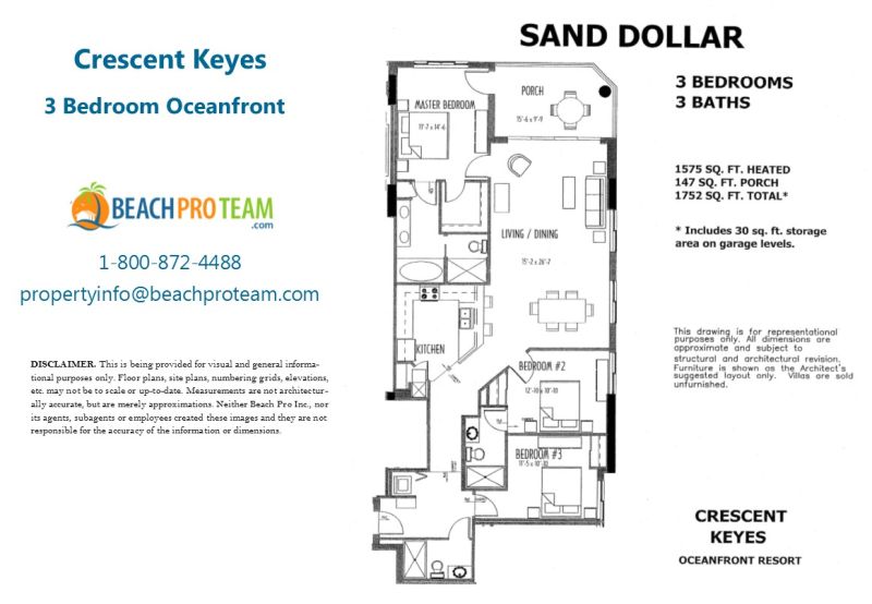 Crescent Keyes Sand Dollar Floor Plan - 3 Bedroom Oceanfront Corner